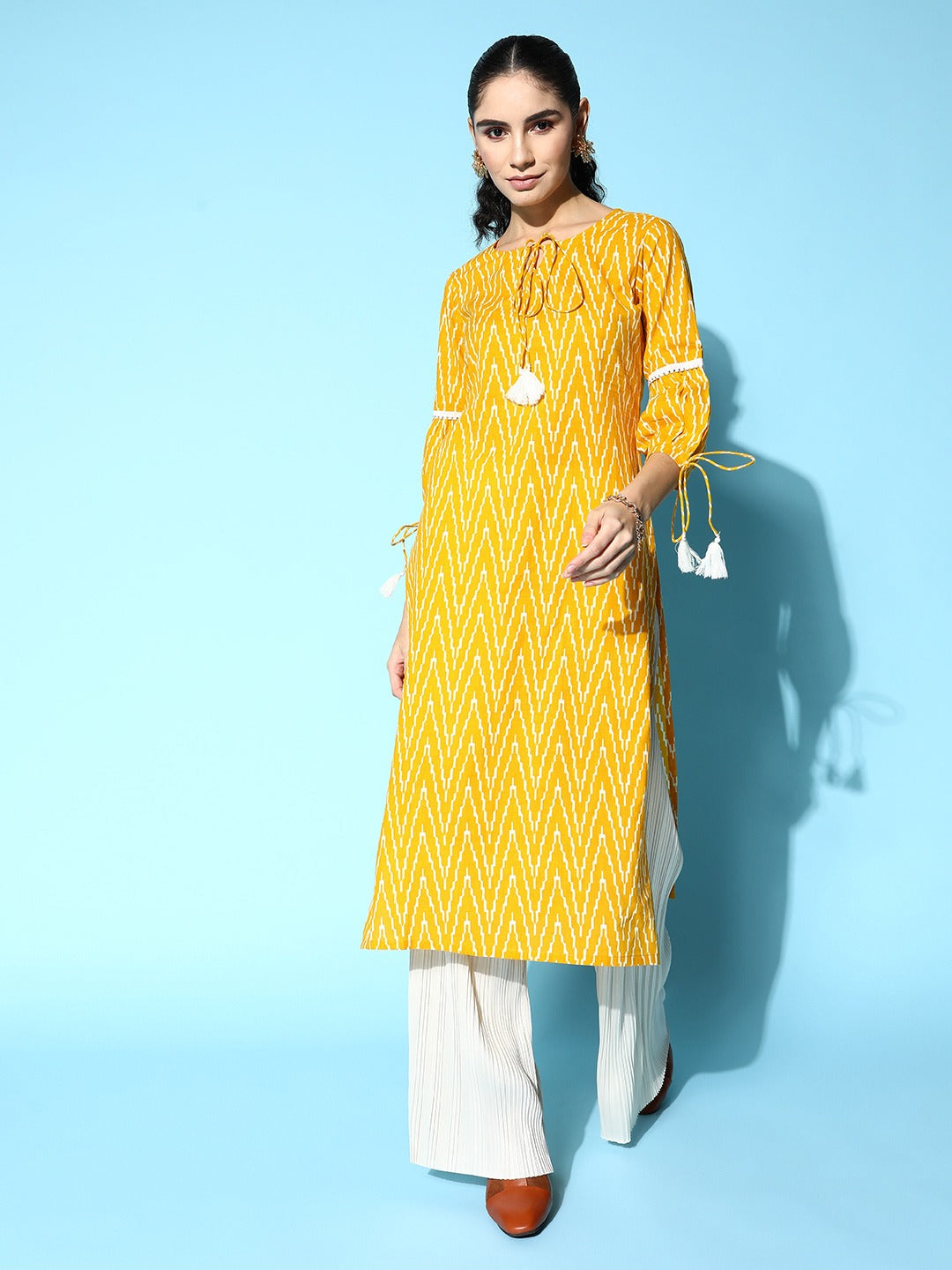 Yellow Printed Kurta-Yufta Store-8168KURYLXS