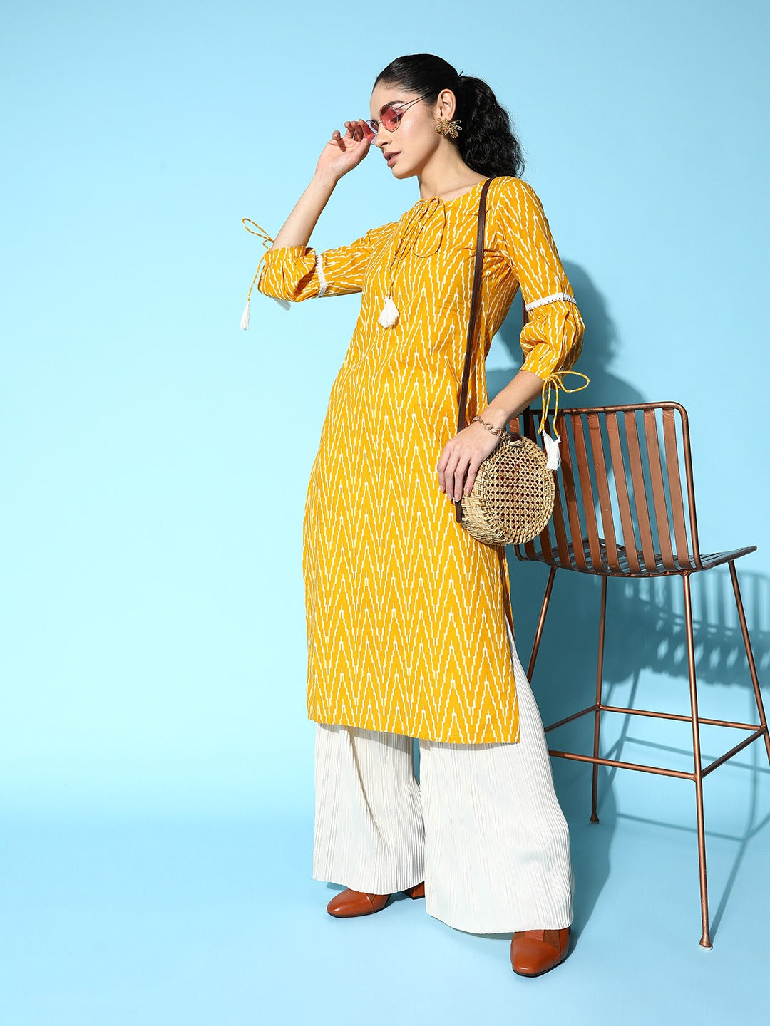 Yellow Printed Kurta-Yufta Store-8168KURYLXS