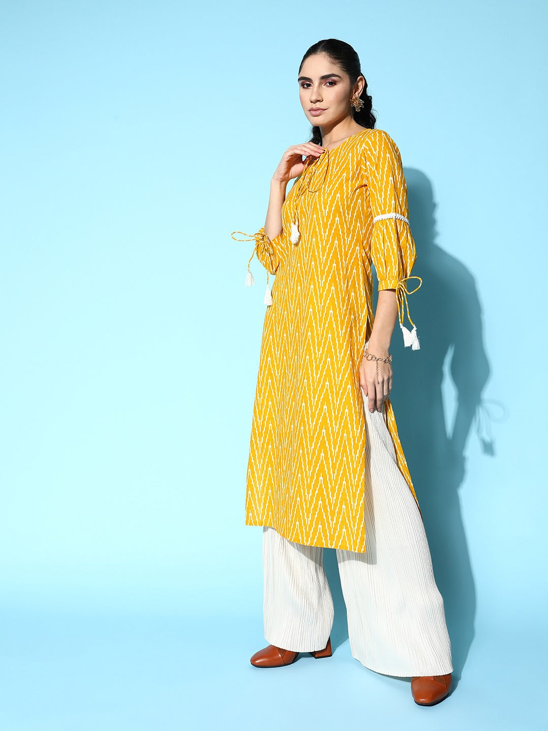 Yellow Printed Kurta-Yufta Store-8168KURYLXS