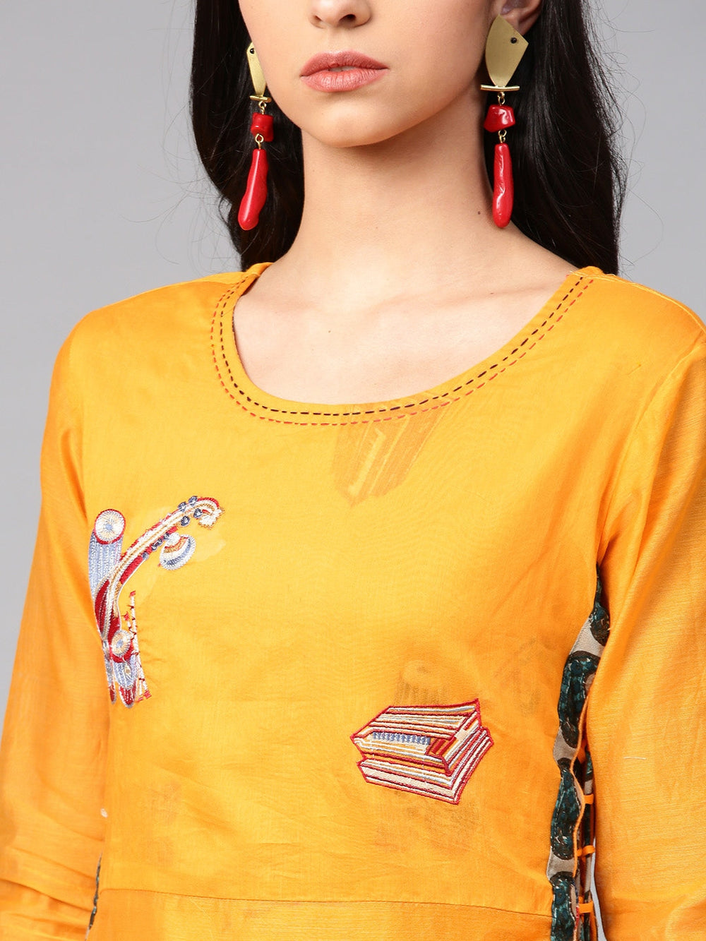 Yellow Printed Kurta-Yufta Store-YUFNKU1829S