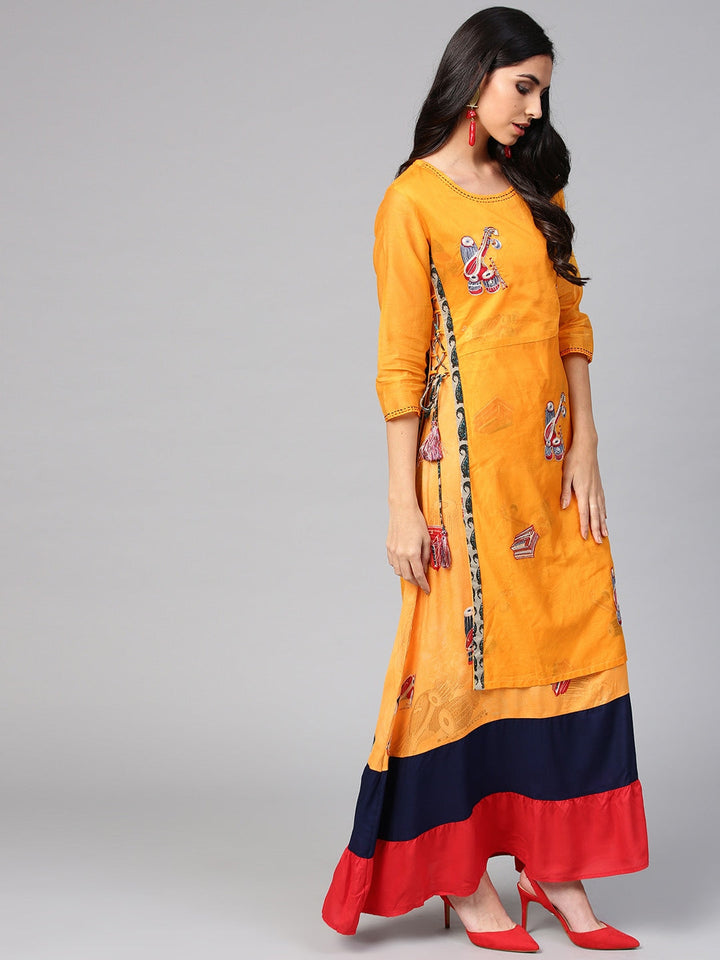 Yellow Printed Kurta-Yufta Store-YUFNKU1829S