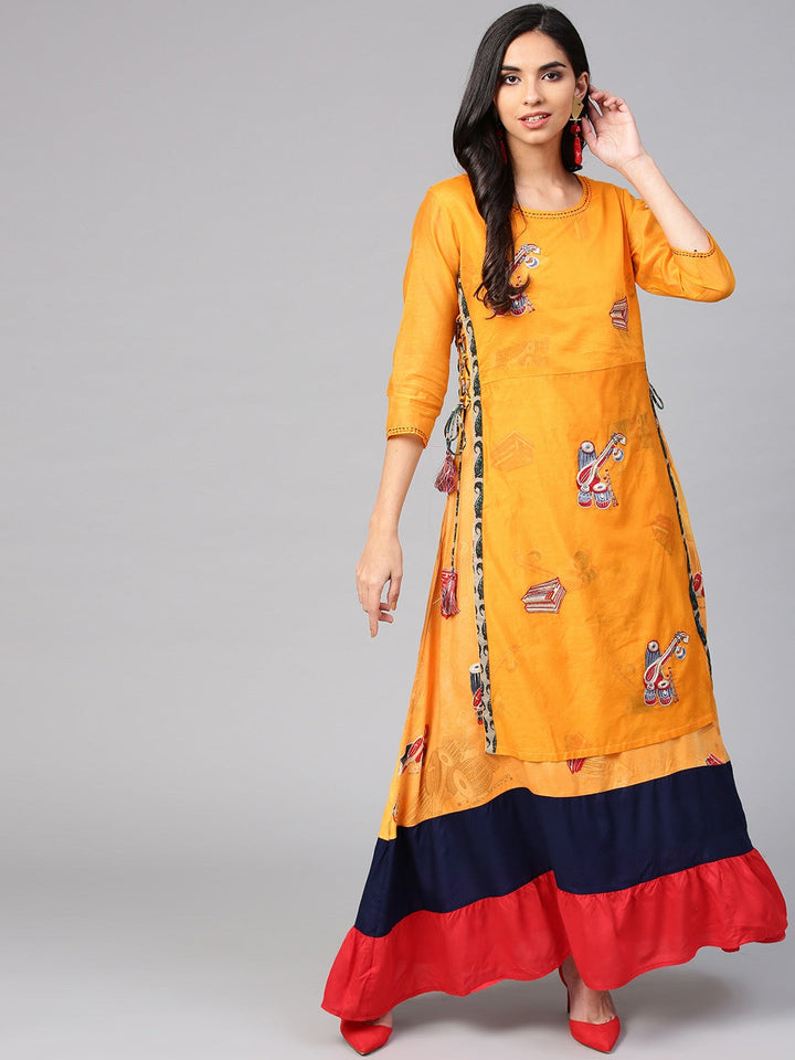 Yellow Printed Kurta-Yufta Store-YUFNKU1829S