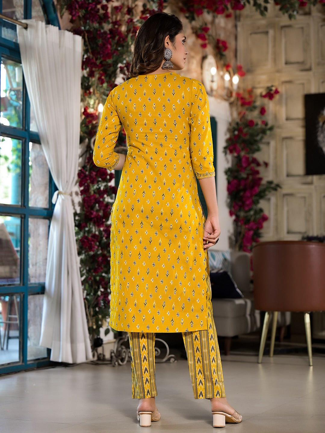 Yellow Pure Cotton Dori_Embroidery Kurta Trouser With Dupatta Set-Yufta Store-1639SKDYLS