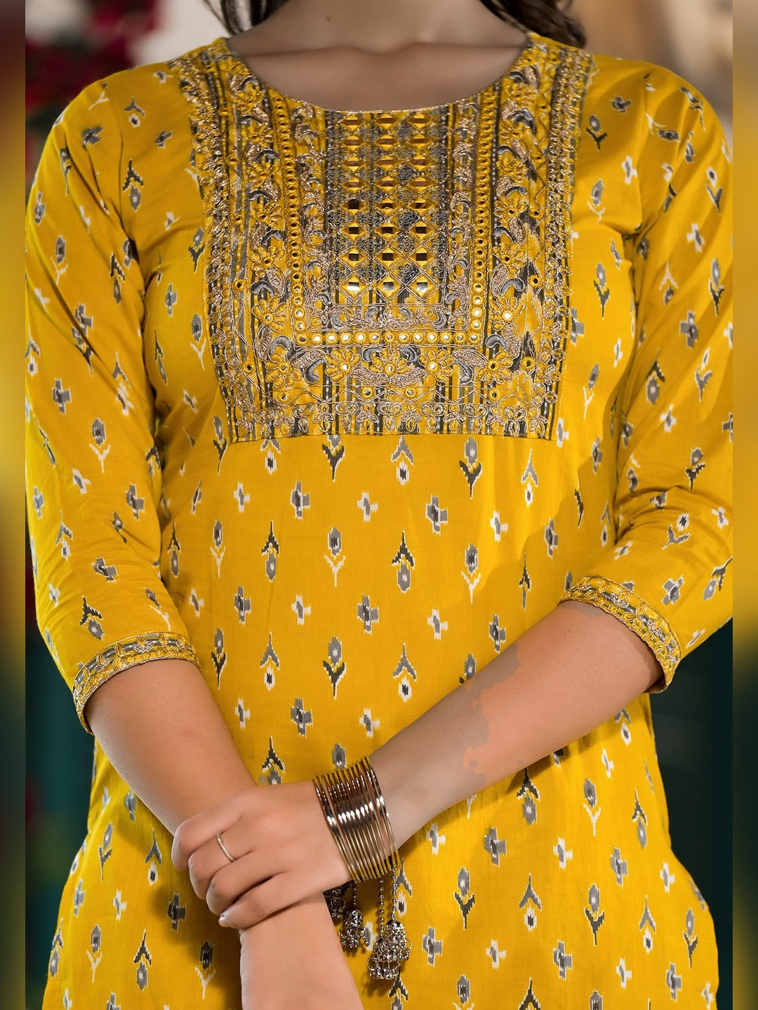 Yellow Pure Cotton Dori_Embroidery Kurta Trouser With Dupatta Set-Yufta Store-1639SKDYLS