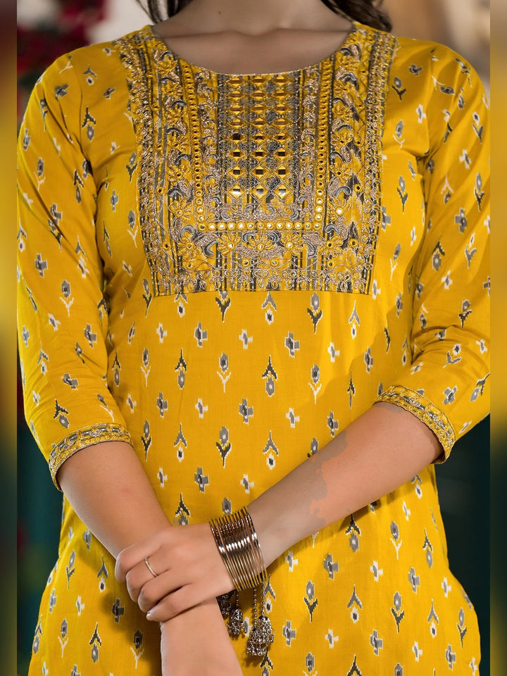 Yellow Pure Cotton Dori_Embroidery Kurta Trouser With Dupatta Set-Yufta Store-1639SKDYLS