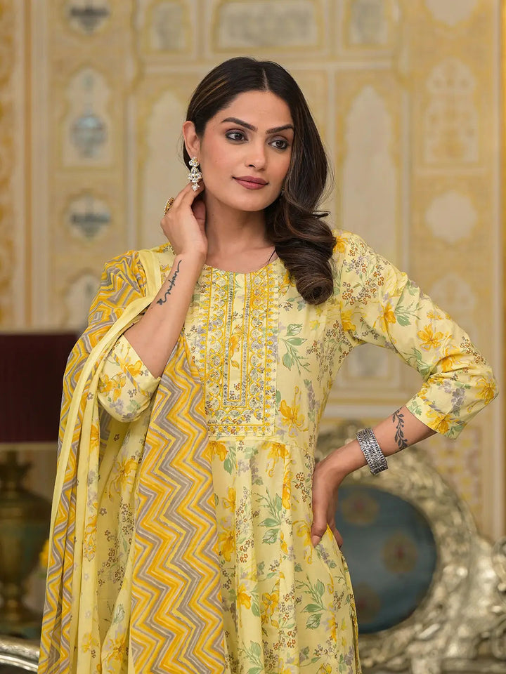 Yellow Sequins_Work Anarkali Kurta Trouser And Dupatta Set-Yufta Store-6910SKDYLS