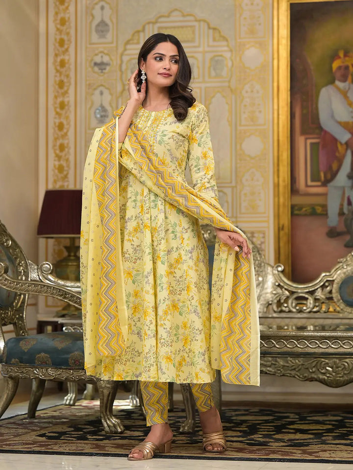 Yellow Sequins_Work Anarkali Kurta Trouser And Dupatta Set-Yufta Store-6910SKDYLS