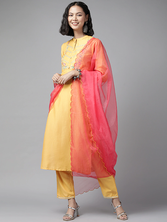 Yellow Thread Work Dupatta Set-Yufta Store-9853SKDYLS