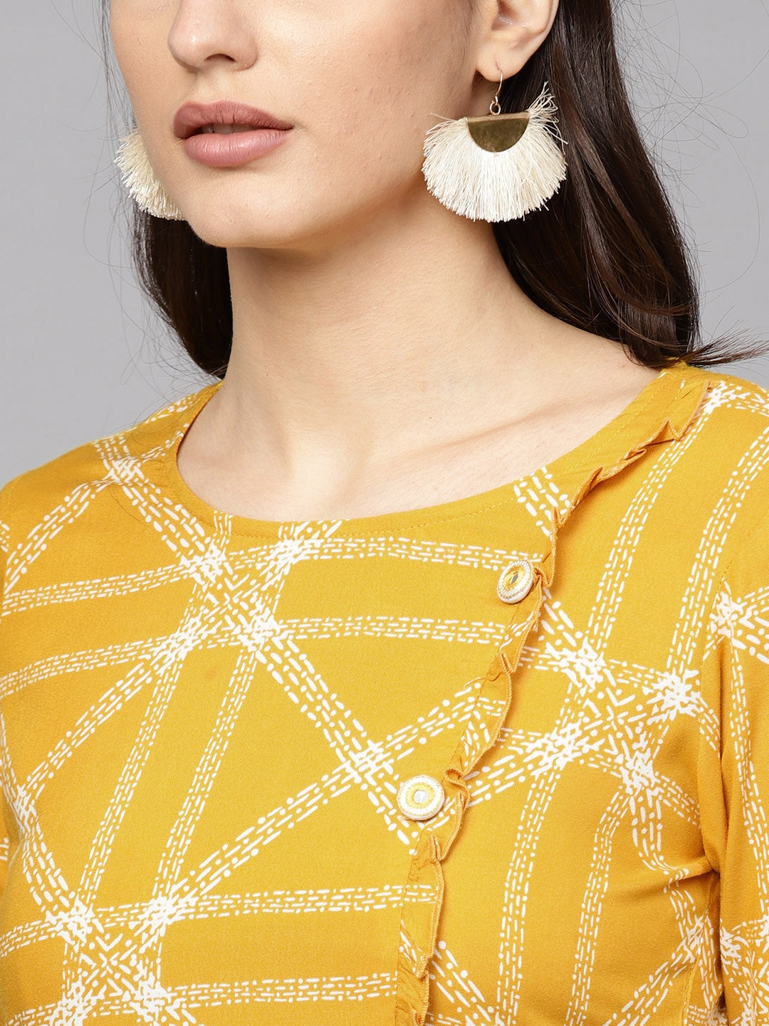 Yellow & White A-Line Kurta-Yufta Store-DBNKU1669S