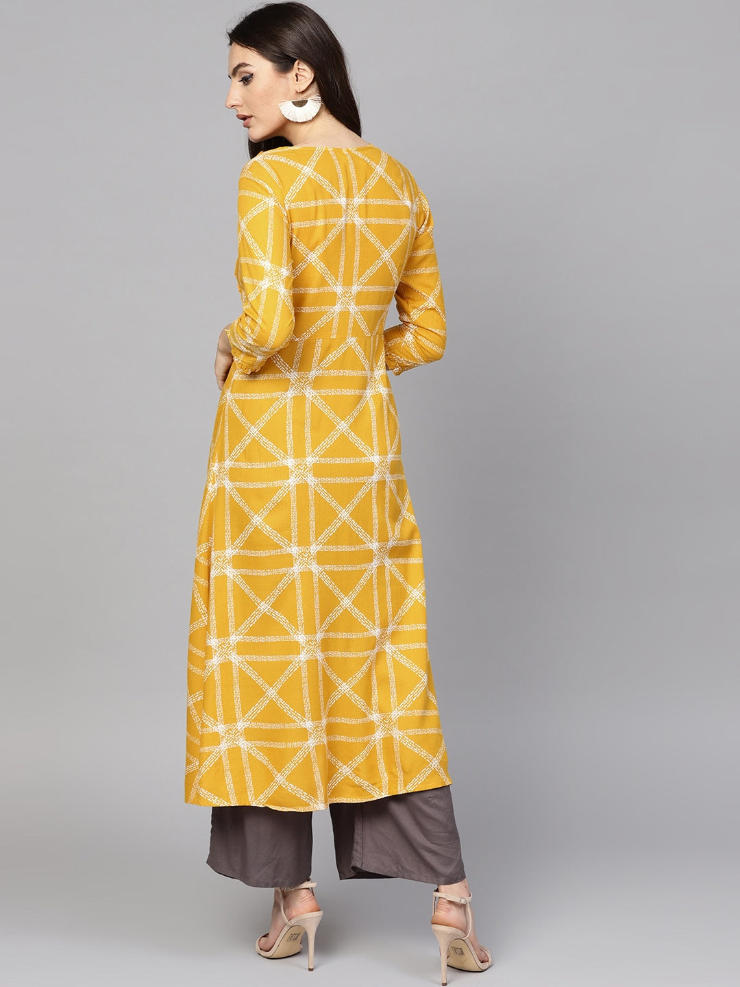 Yellow & White A-Line Kurta-Yufta Store-DBNKU1669S