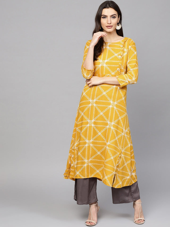 Yellow & White A-Line Kurta-Yufta Store-DBNKU1669S