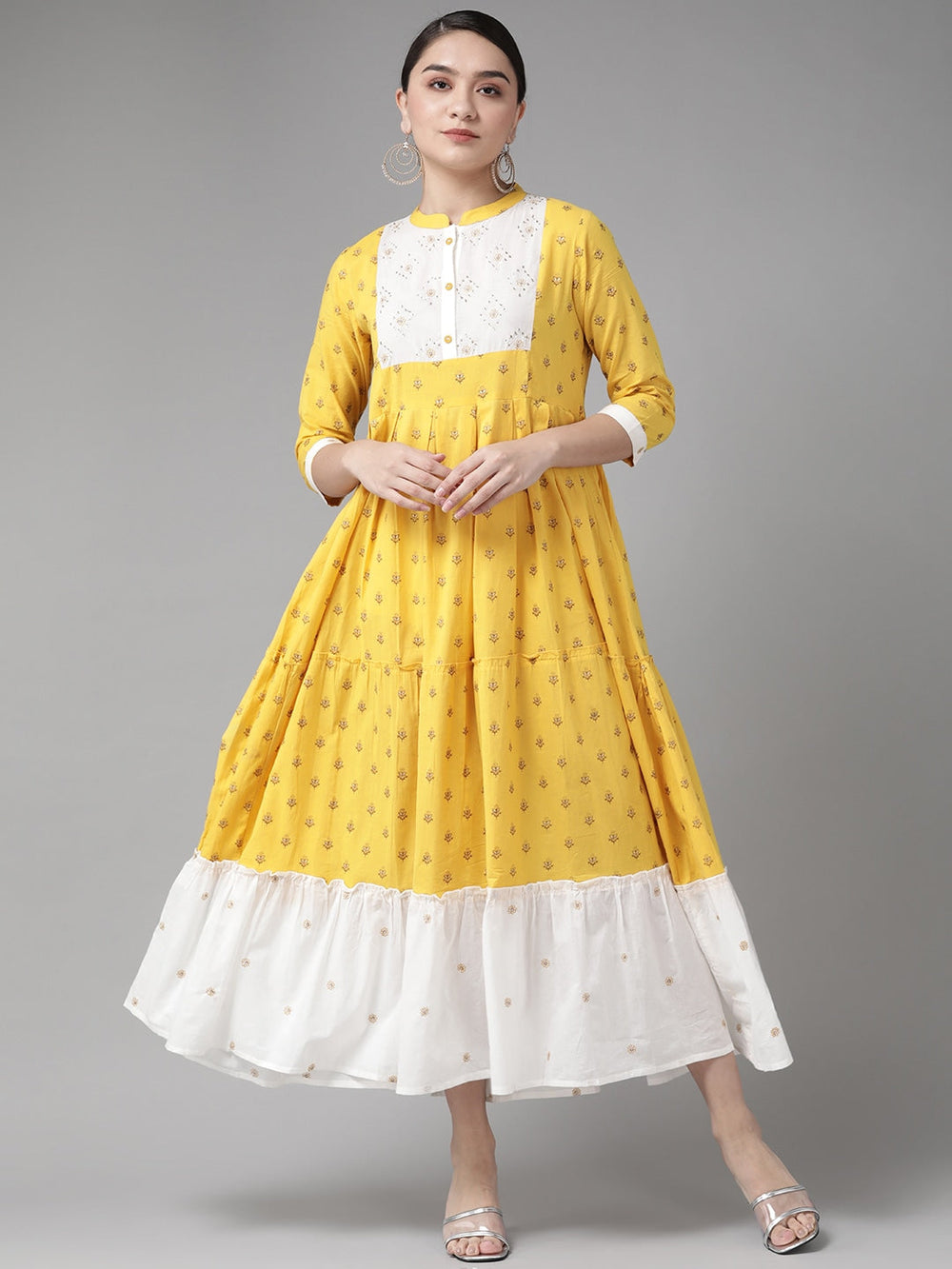 Yellow & White Maxi Dress-Yufta Store-4801DRSYLS