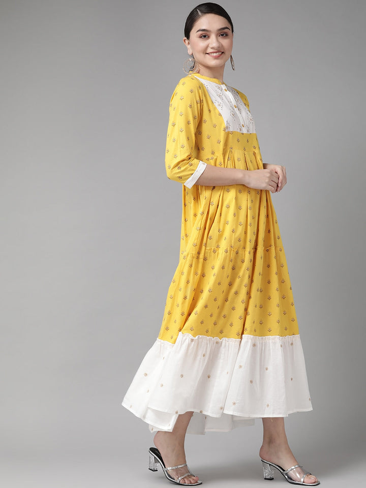 Yellow & White Maxi Dress-Yufta Store-4801DRSYLS