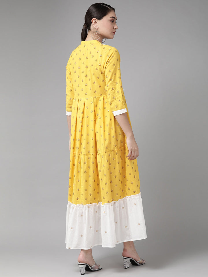 Yellow & White Maxi Dress-Yufta Store-4801DRSYLS