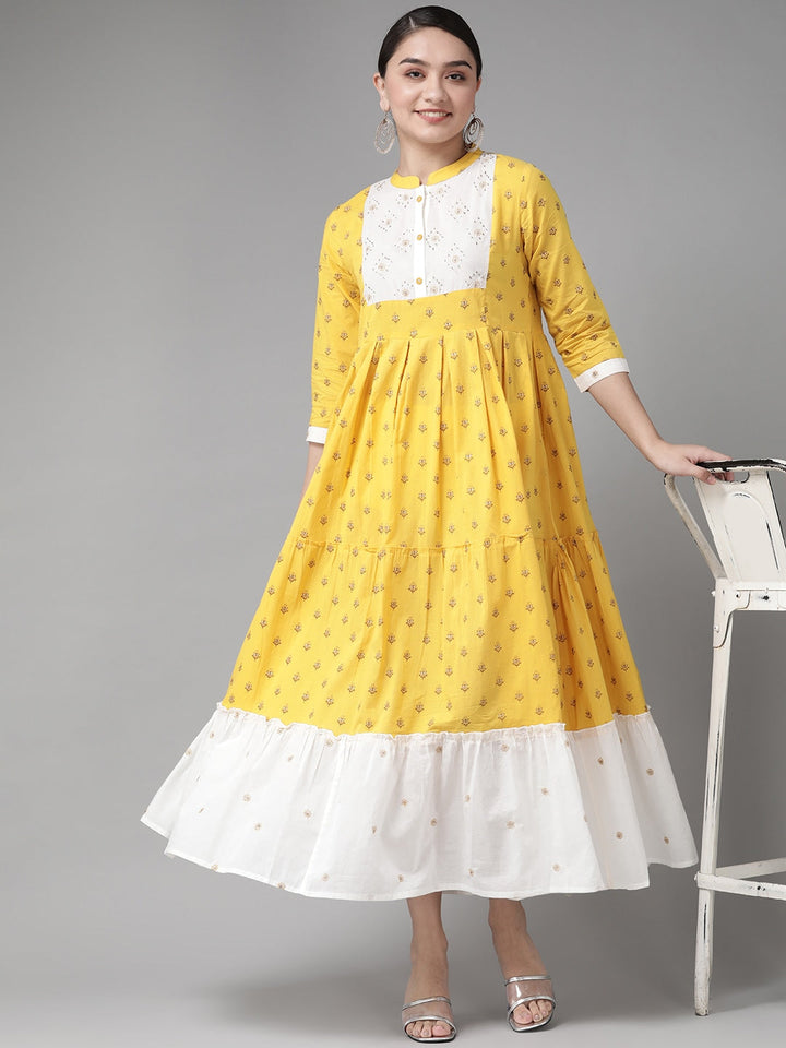 Yellow & White Maxi Dress-Yufta Store-4801DRSYLS