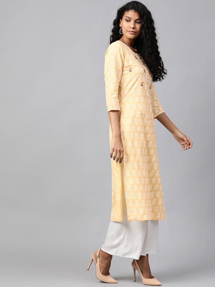 Yellow & White Straight Kurta-Yufta Store-7294KURYLS