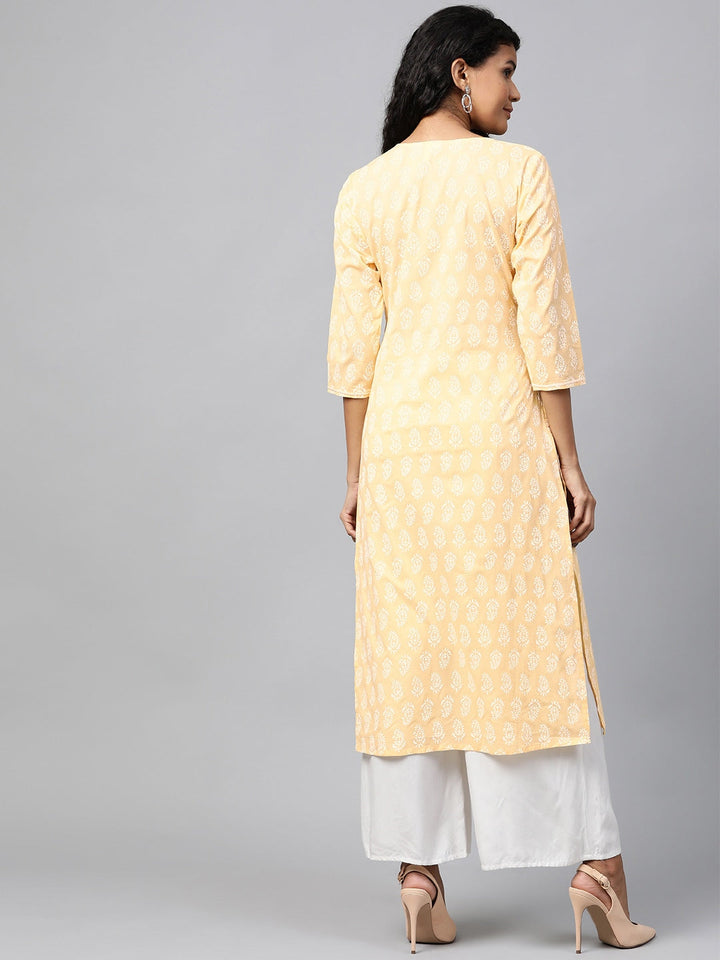 Yellow & White Straight Kurta-Yufta Store-7294KURYLS