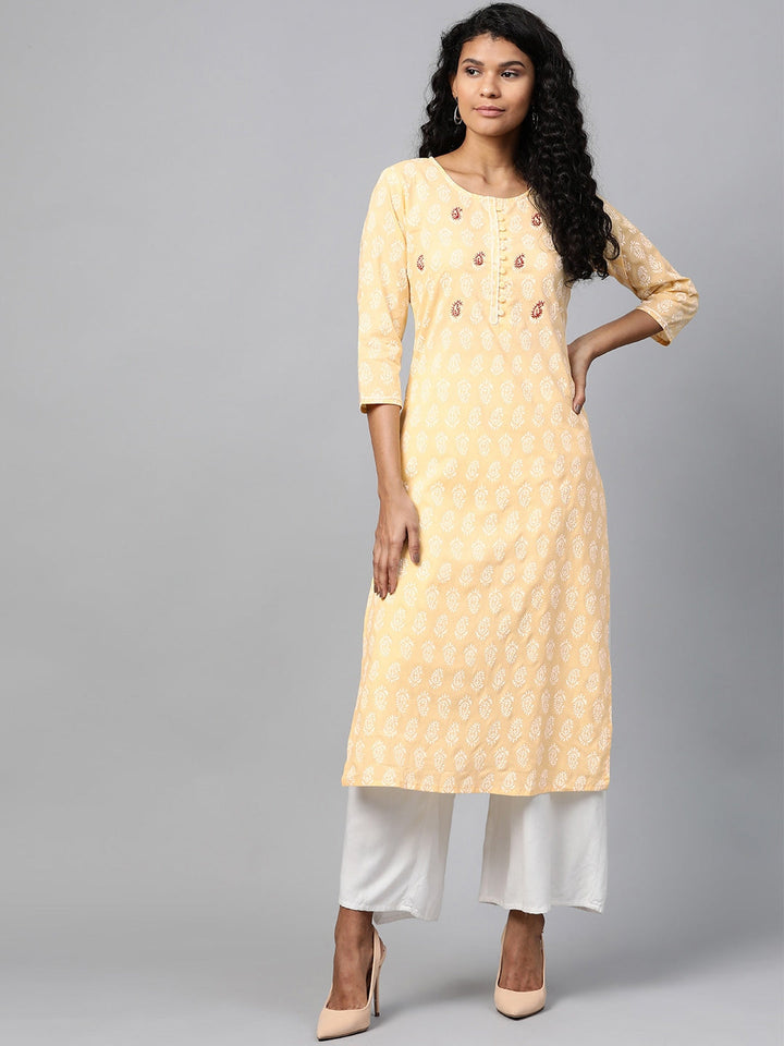 Yellow & White Straight Kurta-Yufta Store-7294KURYLS