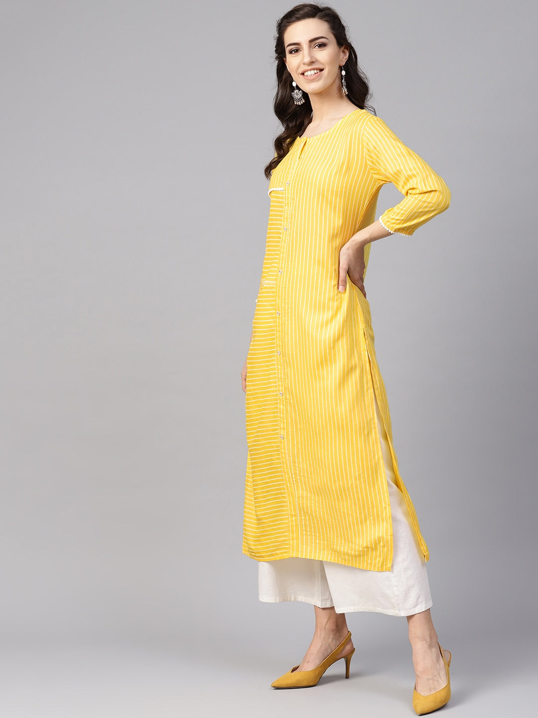 Yellow & White Straight Kurta-Yufta Store-YUFPJSET866KUS