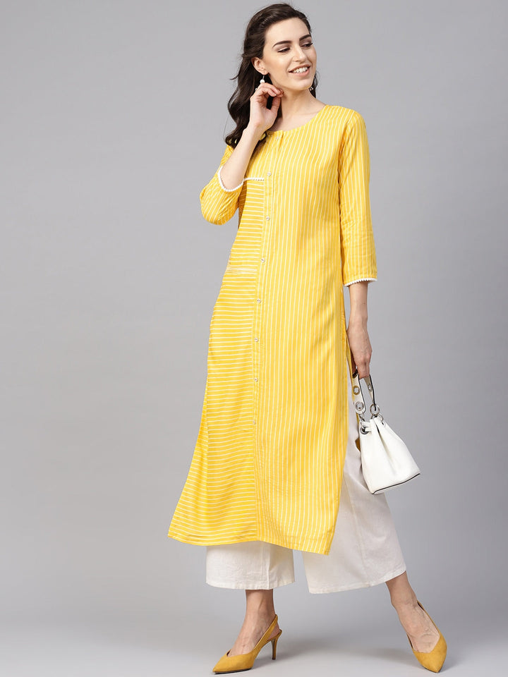 Yellow & White Straight Kurta-Yufta Store-YUFPJSET866KUS