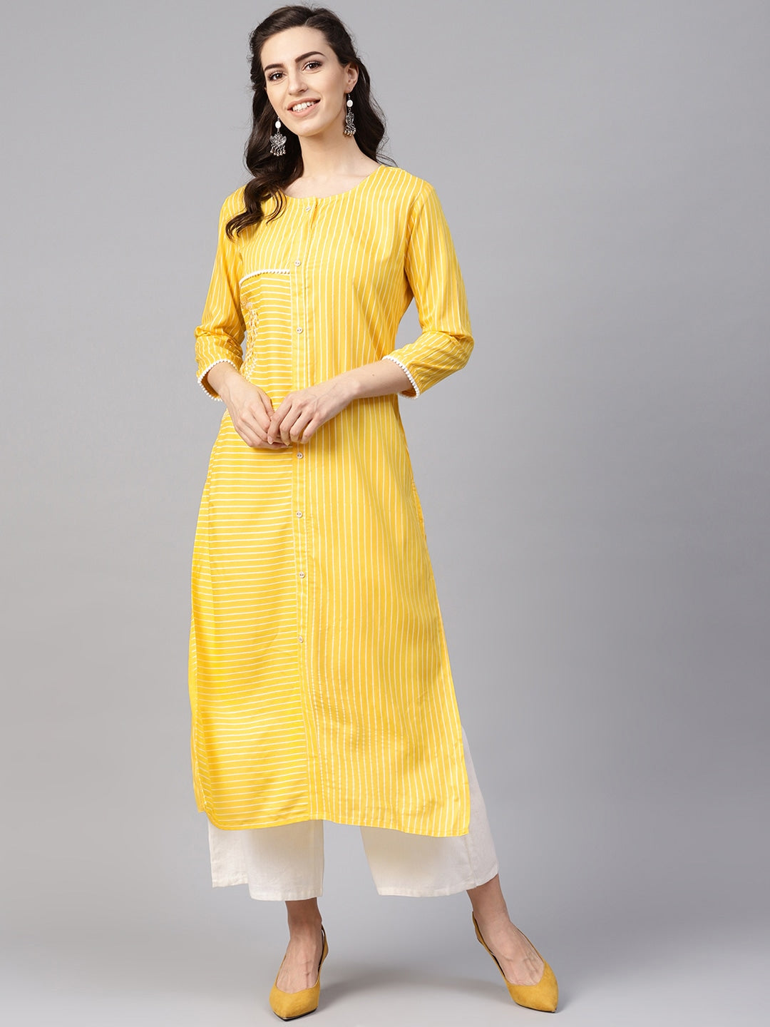 Yellow & White Straight Kurta-Yufta Store-YUFPJSET866KUS