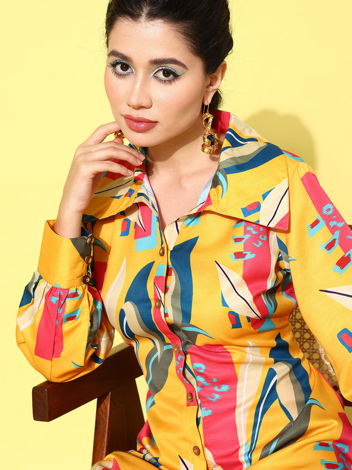 Yellow and Pink Printed Satin Co-Ords-Yufta Store-1433CRDYLS