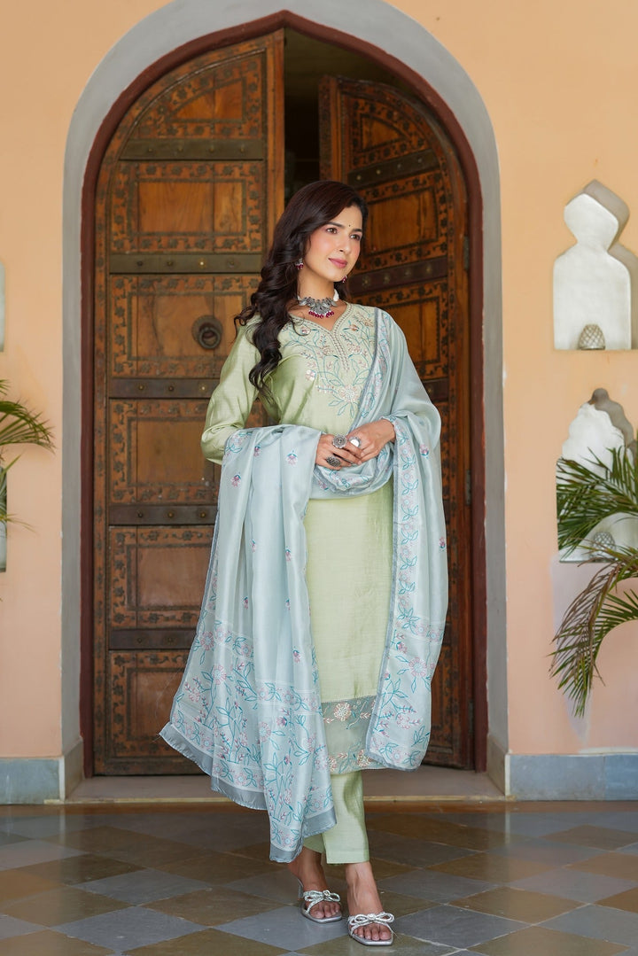 Yoke Design Silk Dupatta Set