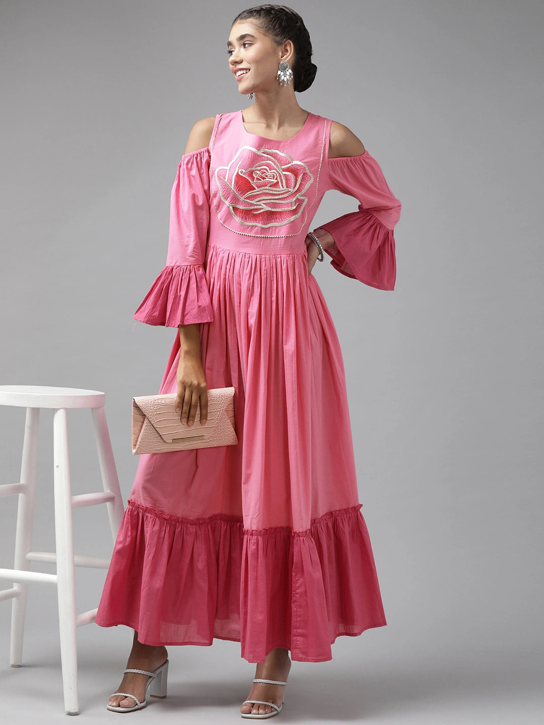 Yufta Pink Ethnic Maxi Dress-Yufta Store-9658DRSPKS
