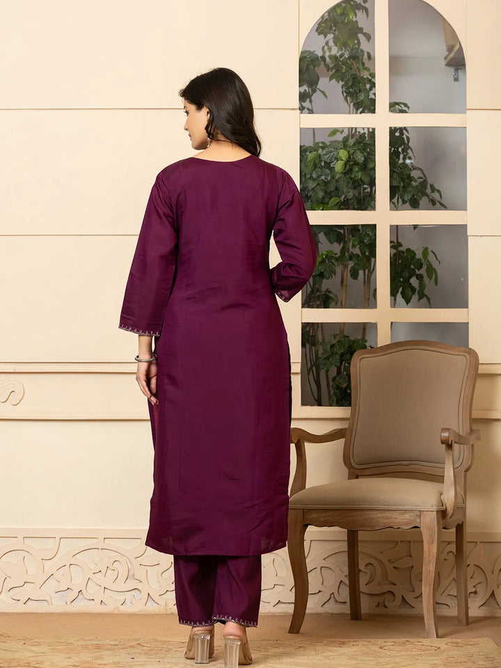 Burgundy roman silk kurta dupatta pant setoffline_sku-72-Yufta Store-A168SKDBUG