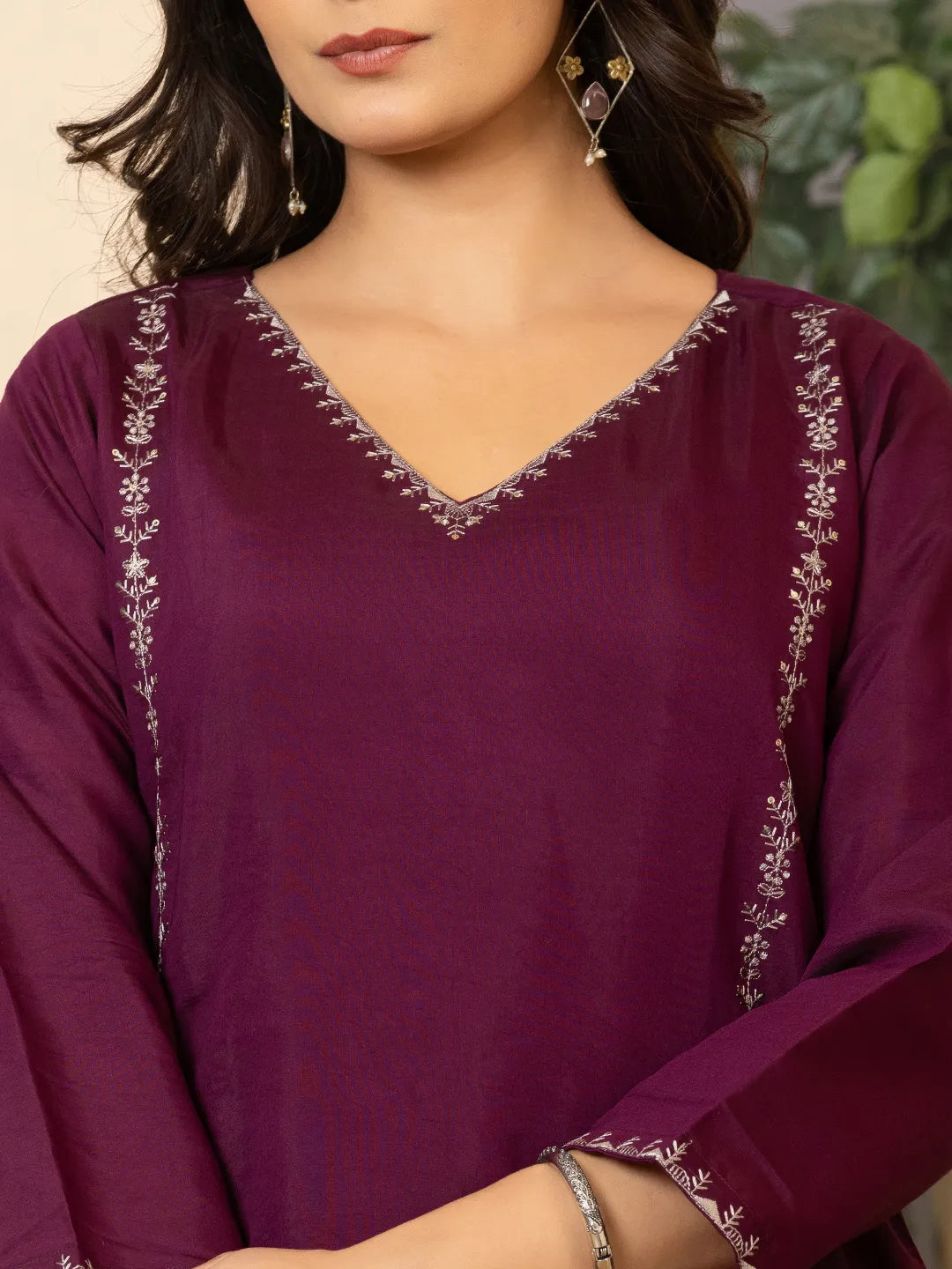 Burgundy roman silk kurta dupatta pant setoffline_sku-72-Yufta Store-A168SKDBUG