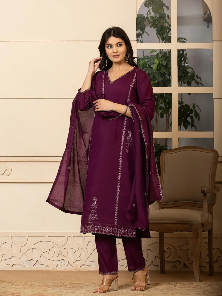 Burgundy roman silk kurta dupatta pant setoffline_sku-72-Yufta Store-A168SKDBUG