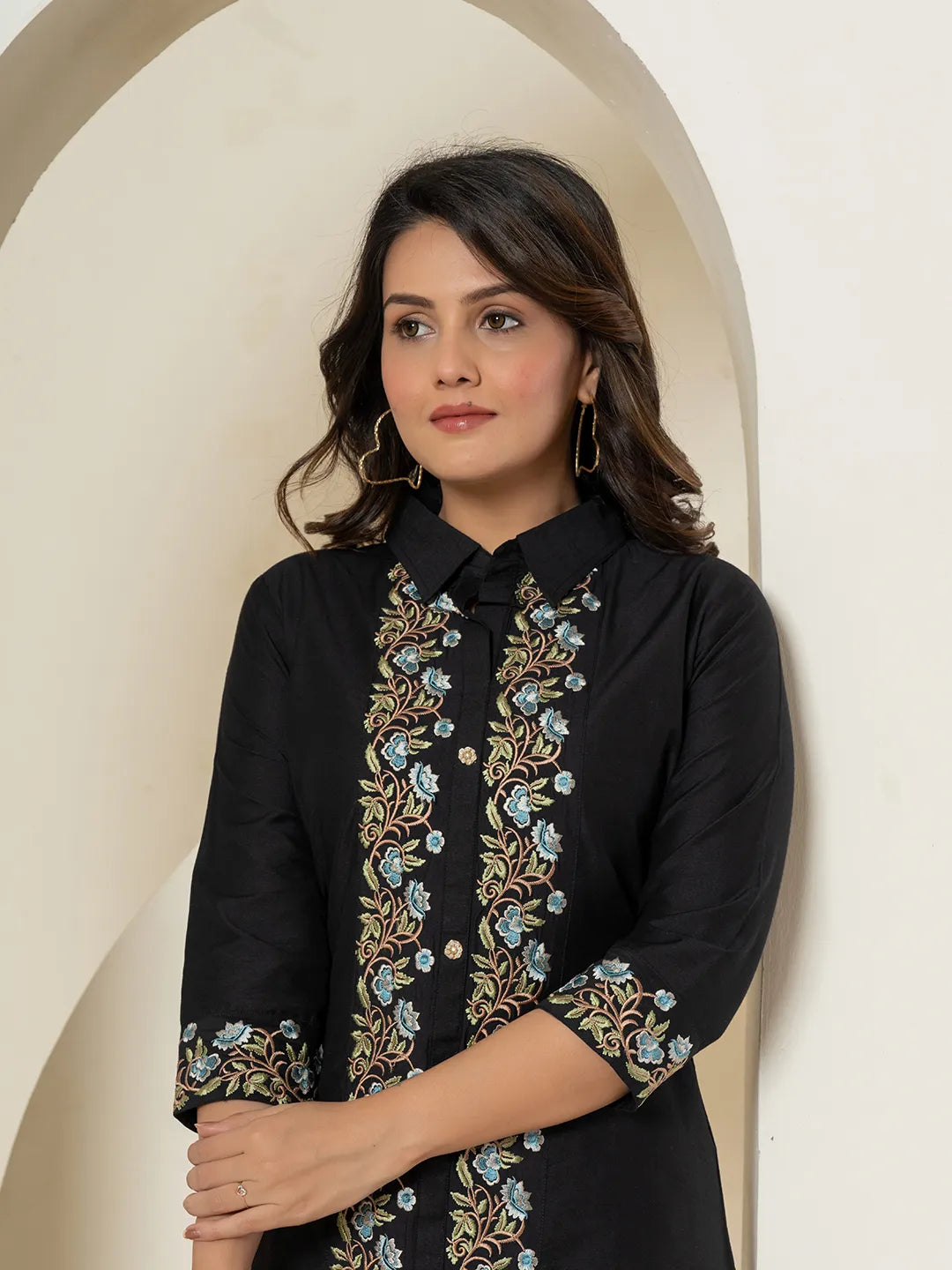 black thread_work shirt and trouser polyester co-ord setoffline_sku-64-Yufta Store-A193CRDBK