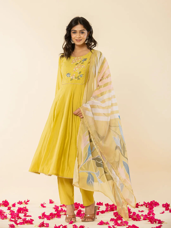 Mustard Yellow anarkali dupatta pant setoffline_sku-73-Yufta Store-A219SKDMS