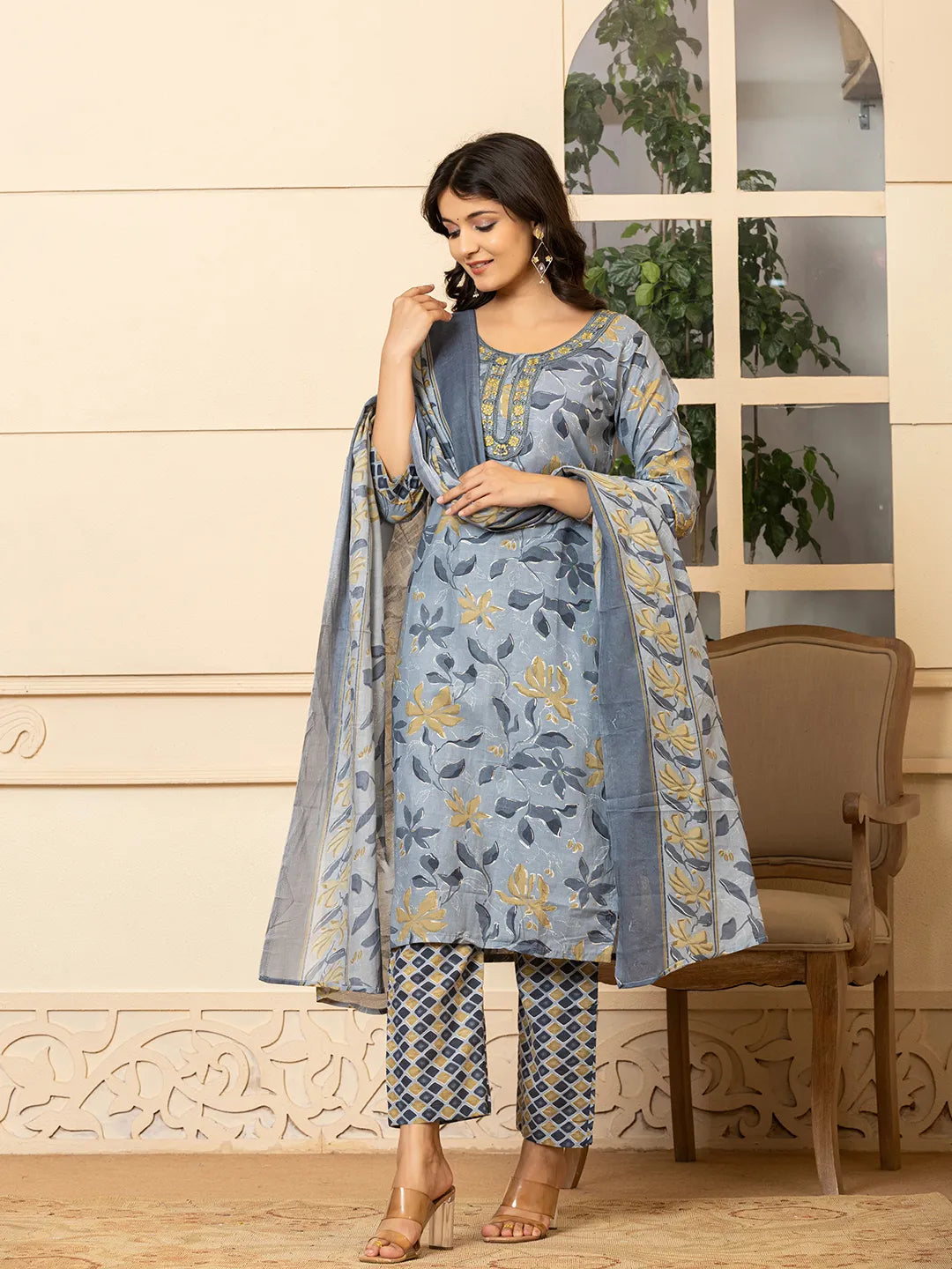 grey kurta dupatta pant setoffline_sku-79-Yufta Store-A232SKDGY