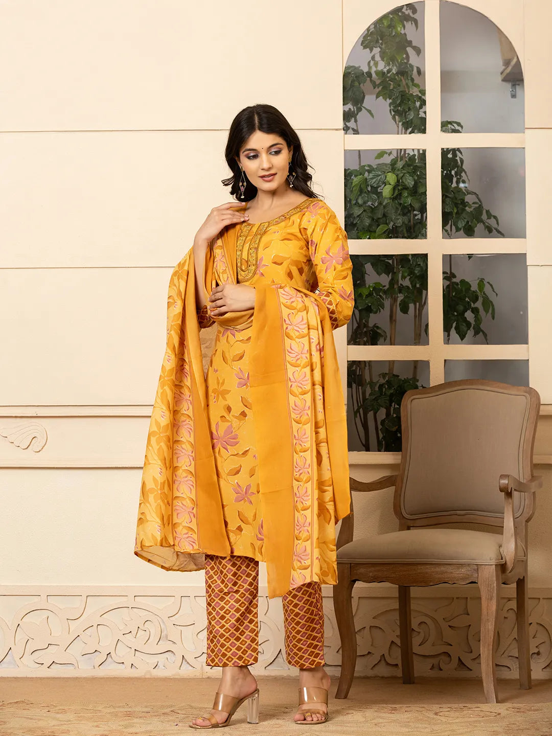 mustard kurta dupatta pant setoffline_sku-77-Yufta Store-A232SKDMS