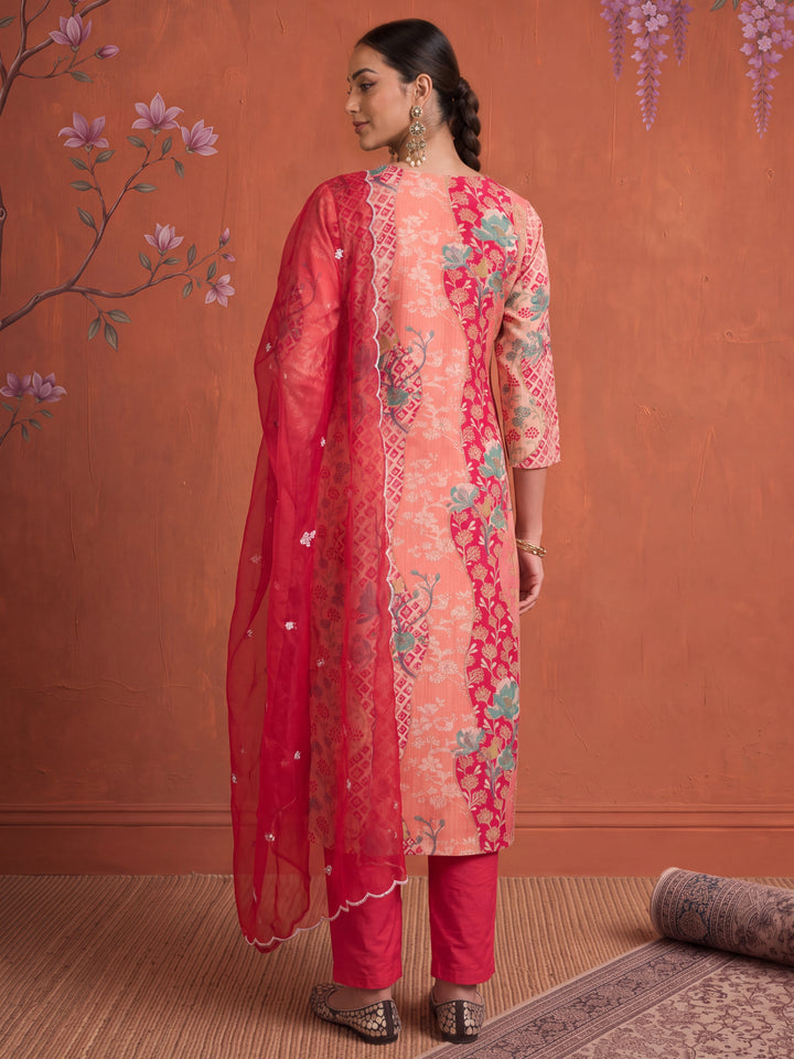 Silk Peach Kurta Dupatta Pant Set