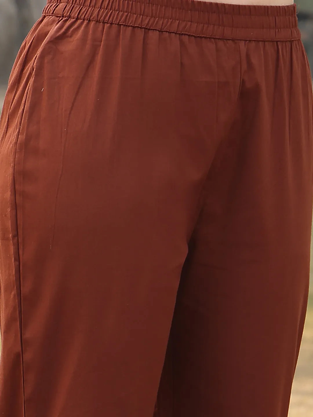 Beige Floral linen A Line Have A Lining Kurta Trouser Dupatta Set