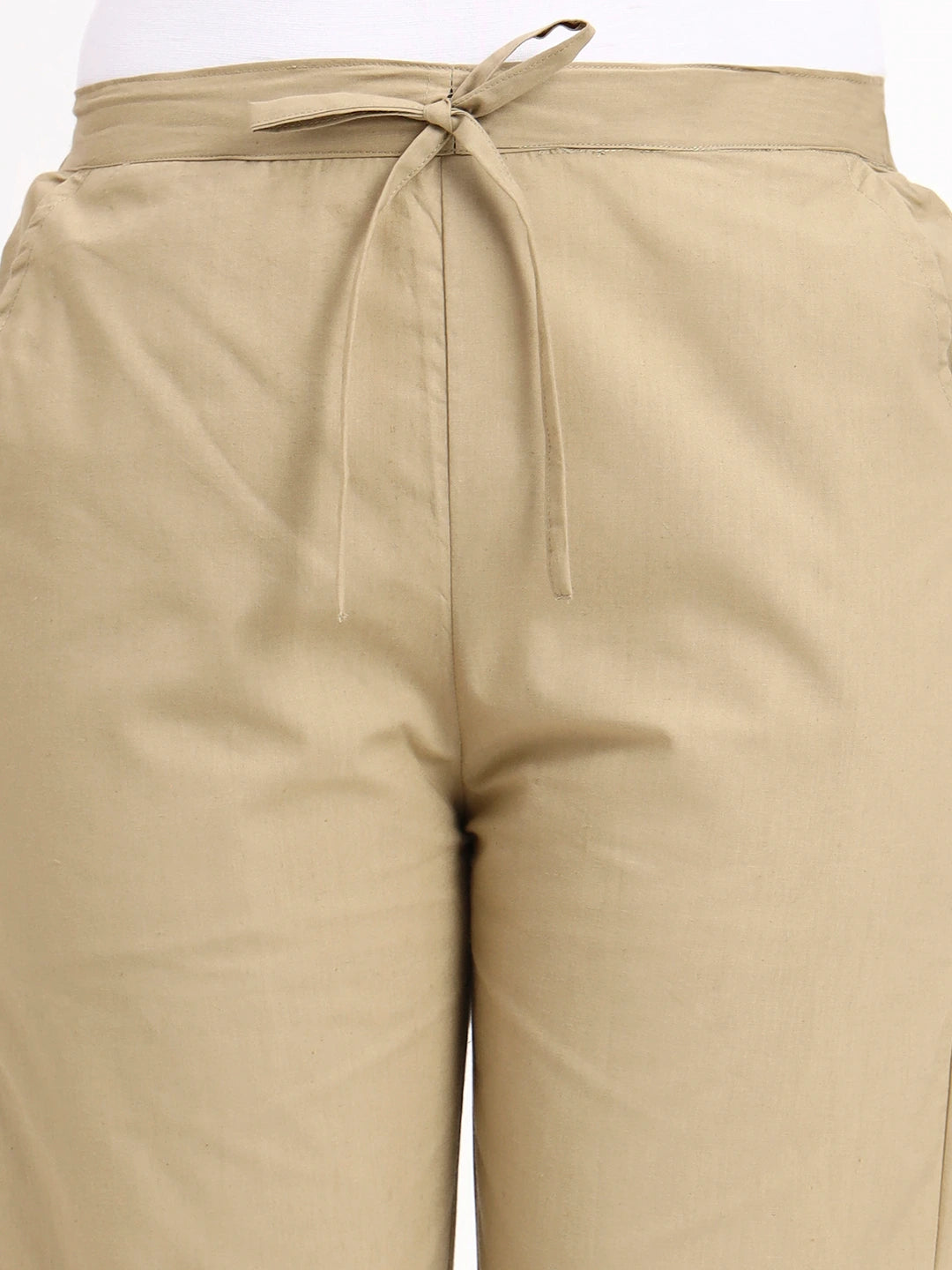 Beige Mid-Rise Ankle-Length Regular Fit Poplin Pants