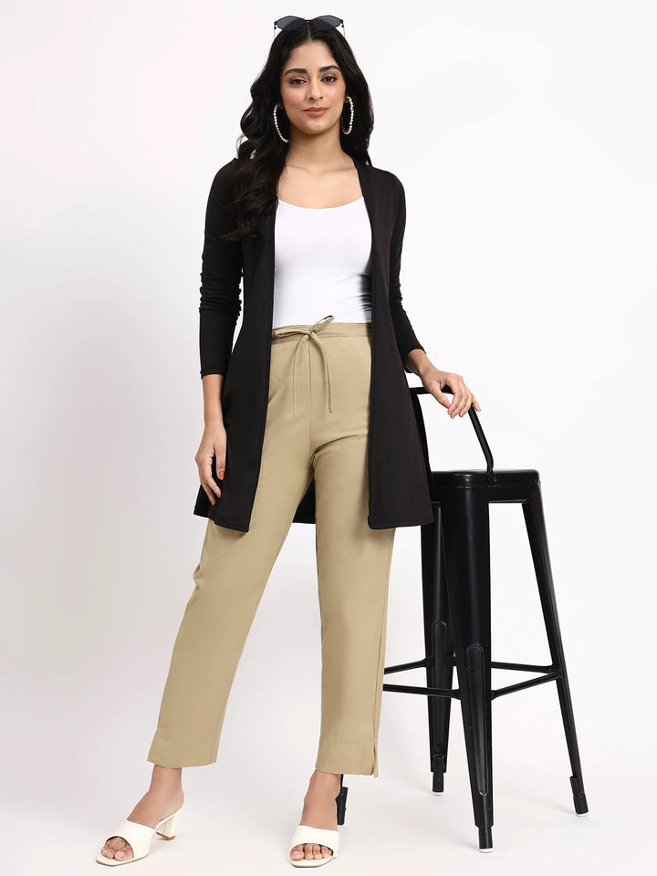 Beige Mid-Rise Ankle-Length Regular Fit Poplin Pants