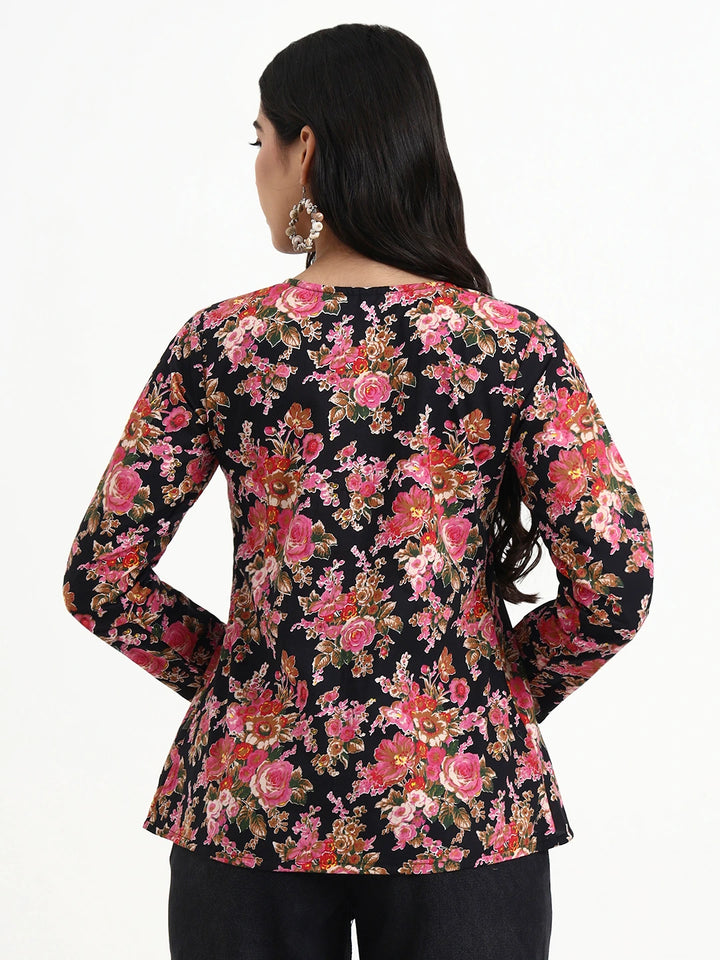 Black And Pink Cotton Flare Top