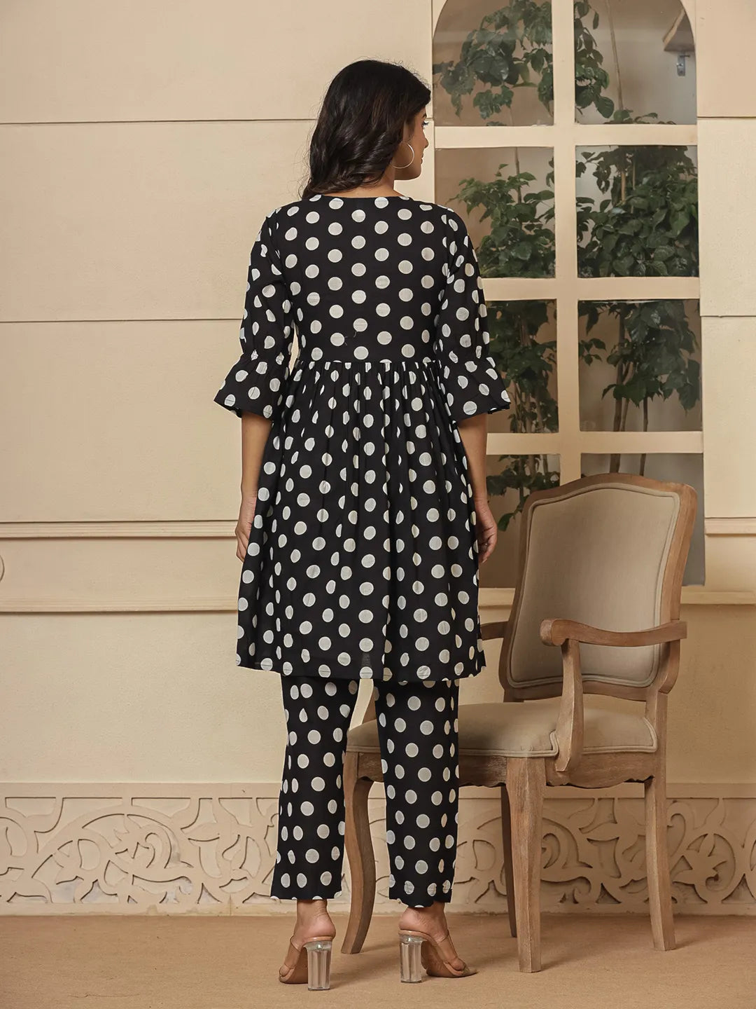 Black Cotton Polka Dot Print Maternity Wear Kurta Pants Set-Yufta Store-7028SETBKS