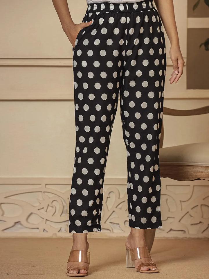 Black Cotton Polka Dot Print Maternity Wear Kurta Pants Set-Yufta Store-7028SETBKS