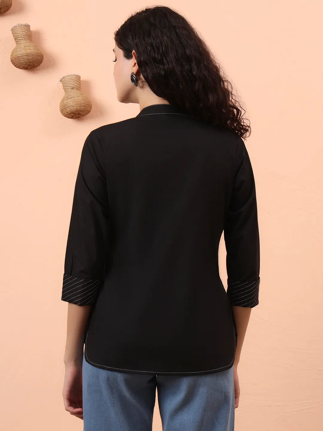 Black Cotton Regular Top-Yufta Store-6342TOPBKS