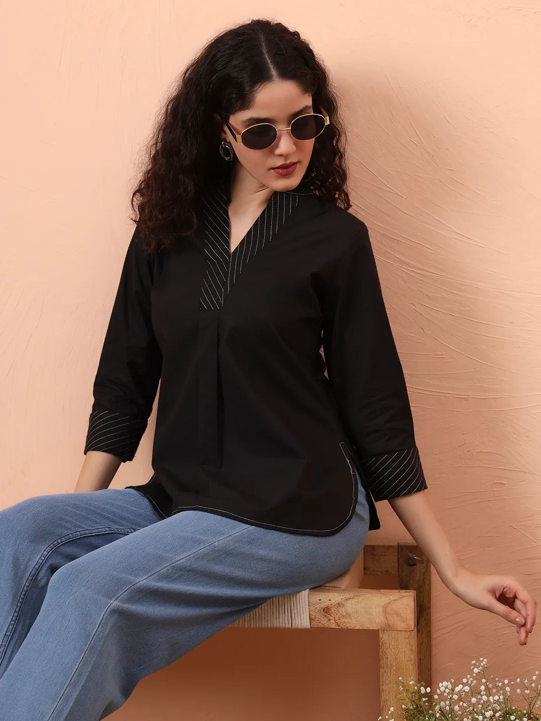 Black Cotton Regular Top-Yufta Store-6342TOPBKS