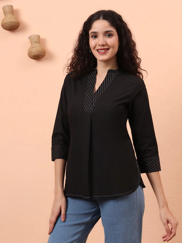 Black Cotton Regular Top-Yufta Store-6342TOPBKS