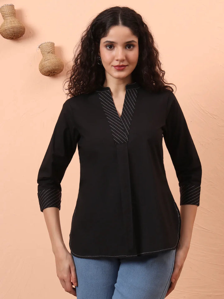 Black Cotton Regular Top-Yufta Store-6342TOPBKS