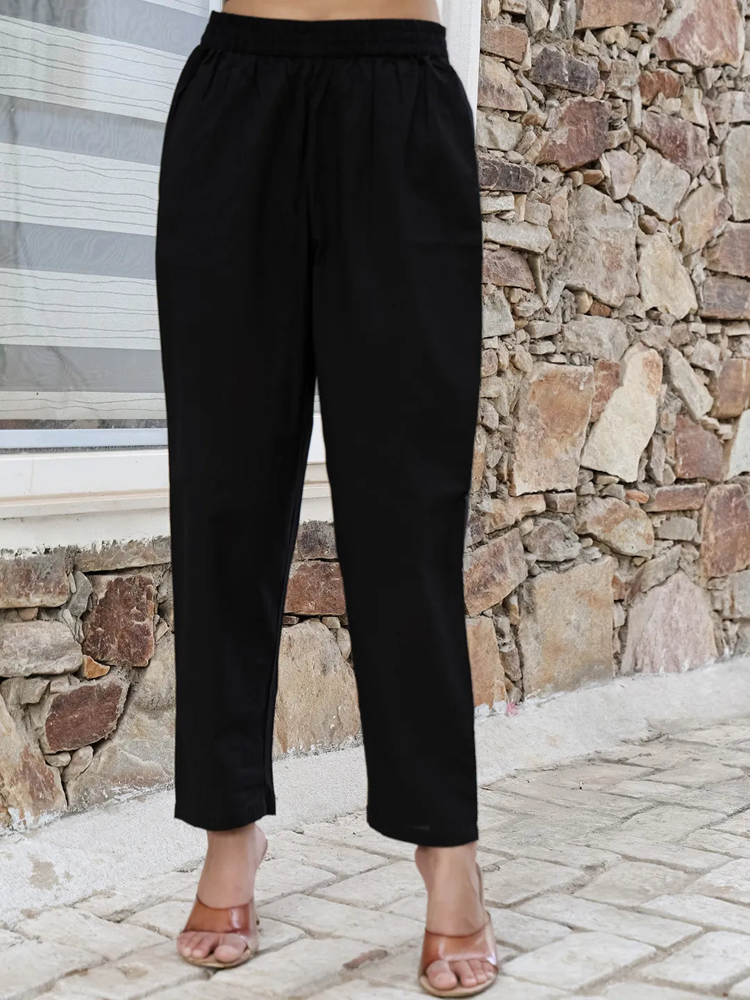 Black Cotton Sequins Work Straight Kurta Set-Yufta Store-6514SKDBKM