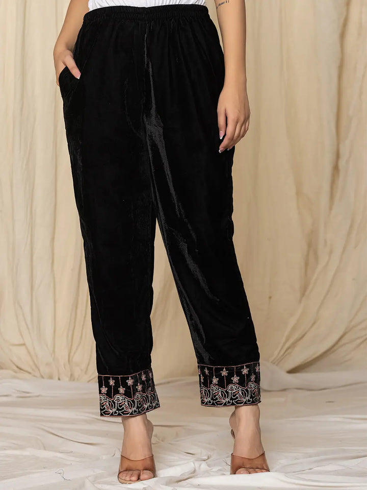 Black Embroidered Velvet Co-Ord Set-Yufta Store-1839CRDBKS