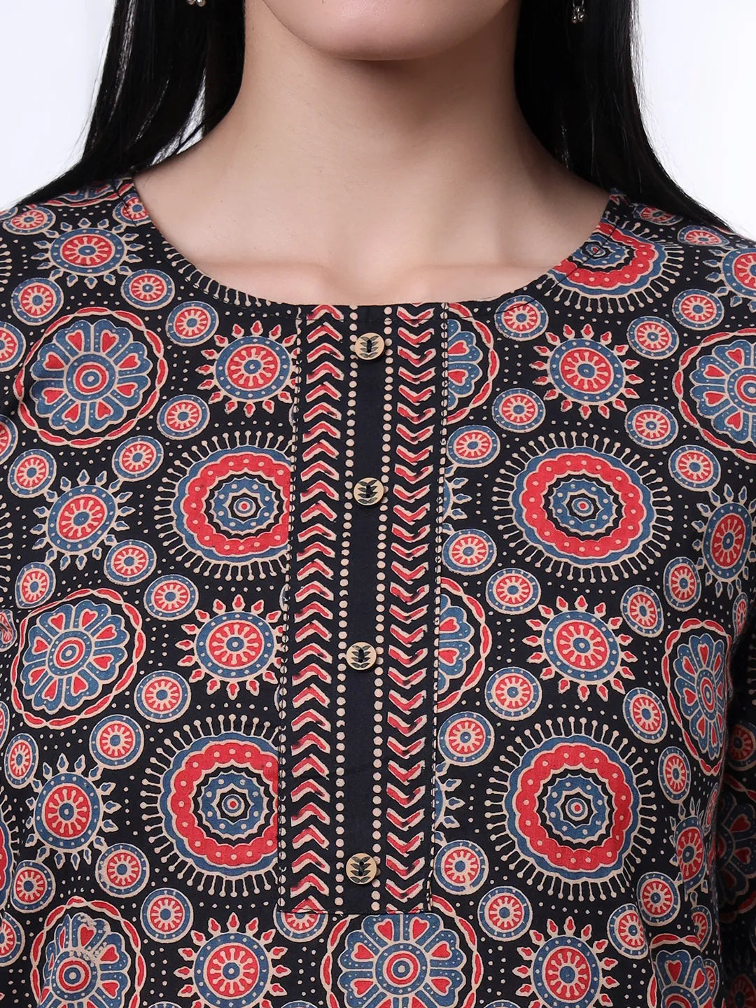 Black Ethnic Motifs Straight Kurta Trouser Dupatta Set-Yufta Store-7093SKDBKS