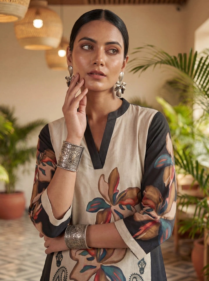 Black Printed Cotton Co-Ord Set-Yufta Store-7498CRDBKM